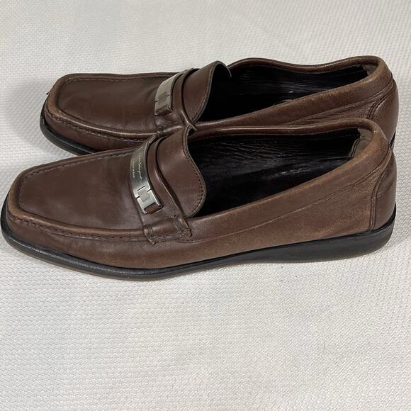 Salvatore Ferragamo Gancini Logo‎ Plate Loafers Brown Leather Men's Size 8.5 D - Picture 8 of 15